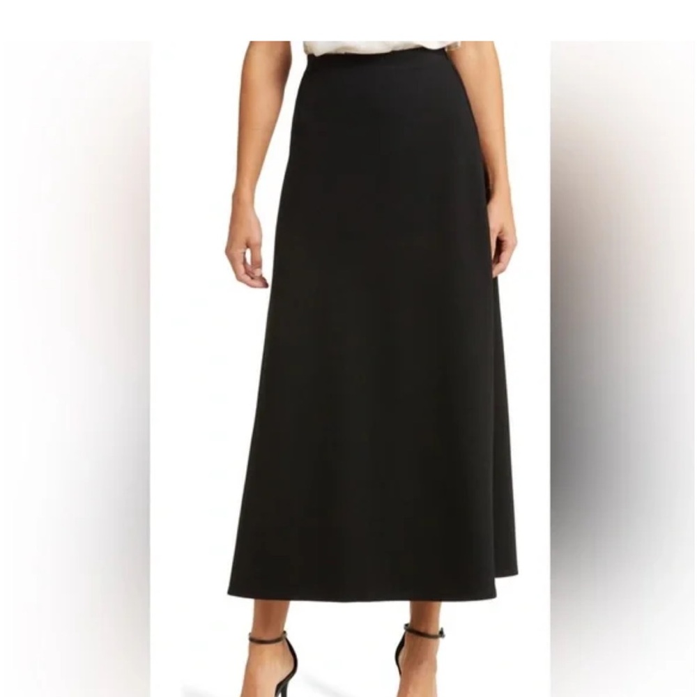 Halogen Black Crepe Flat Elasticized Waistband Maxi Skirt